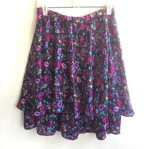 Nina Lee Fashion Sz Medium Girls Black Multicolor Floral Layered Look Skirt